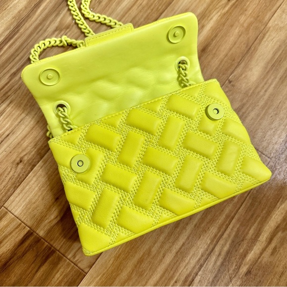 KURT GEIGER LONDON Kensington Drench Mini Leather Shoulder Bag Bright Lemon Neon - Picture 6 of 16